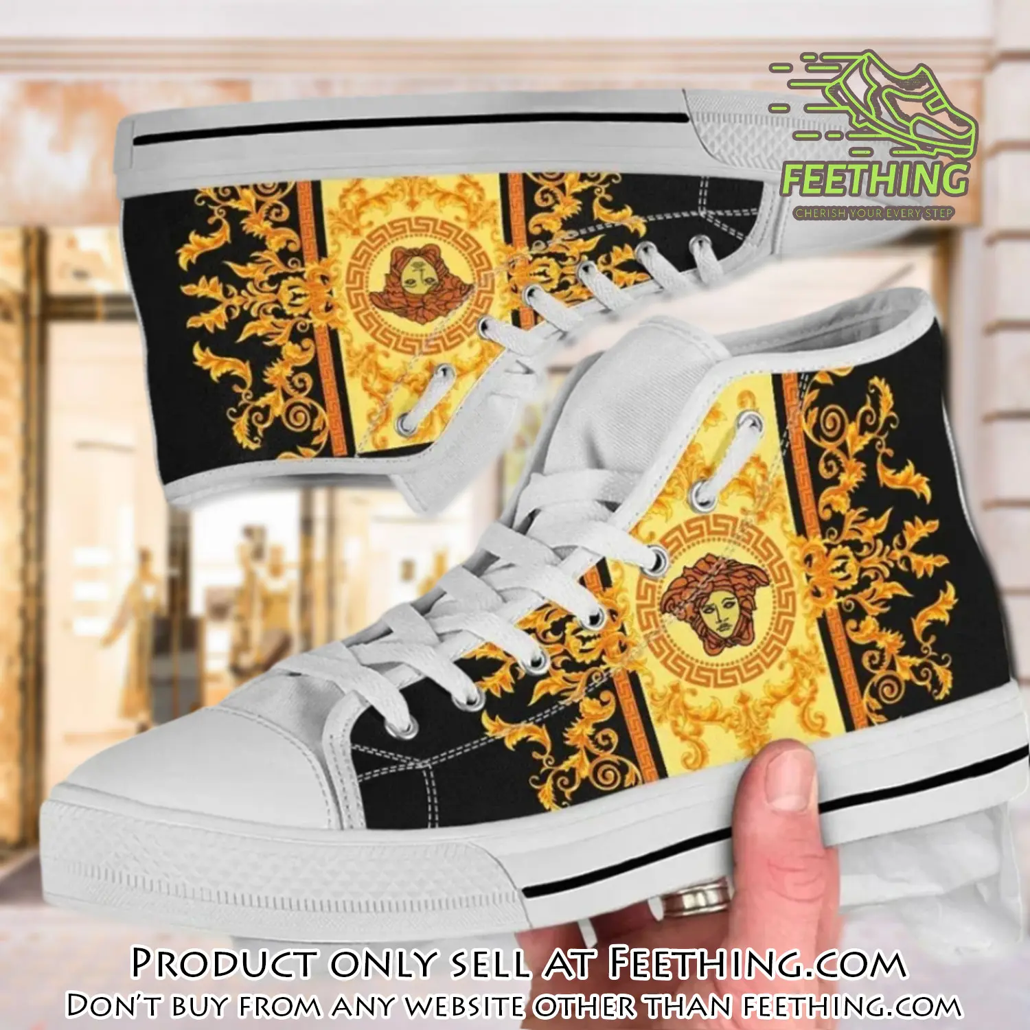 Versace medusa gold high top canvas shoes luxury brand gifts for men women ft3840148